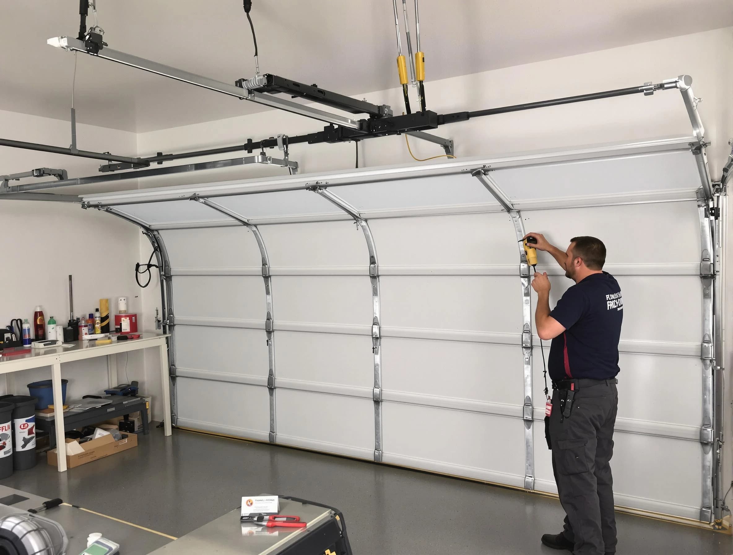 North Bergen Garage Door Repair certified technician performing overhead door system repair in North Bergen