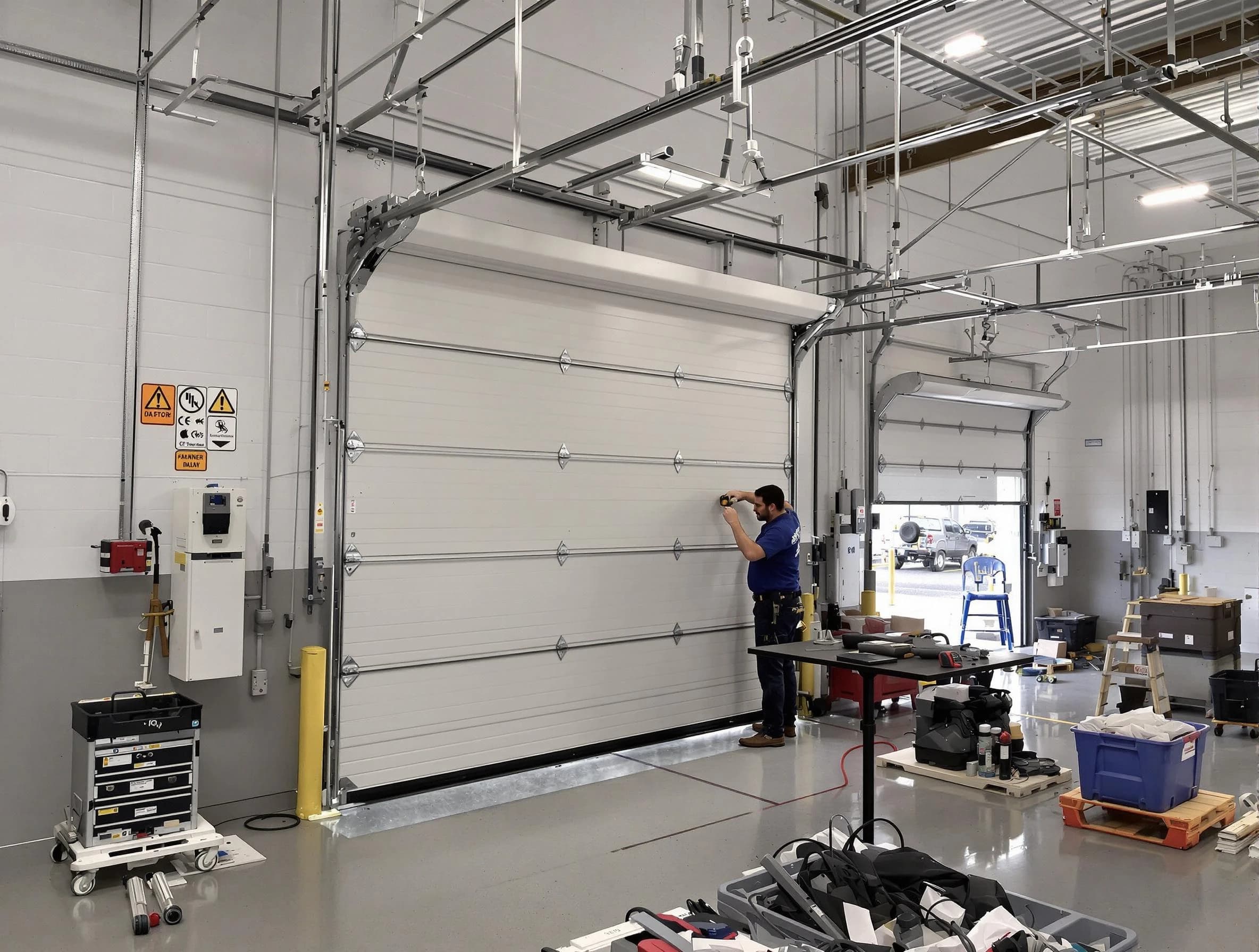 Commercial garage door repair being performed by North Bergen Garage Door Repair expert in North Bergen