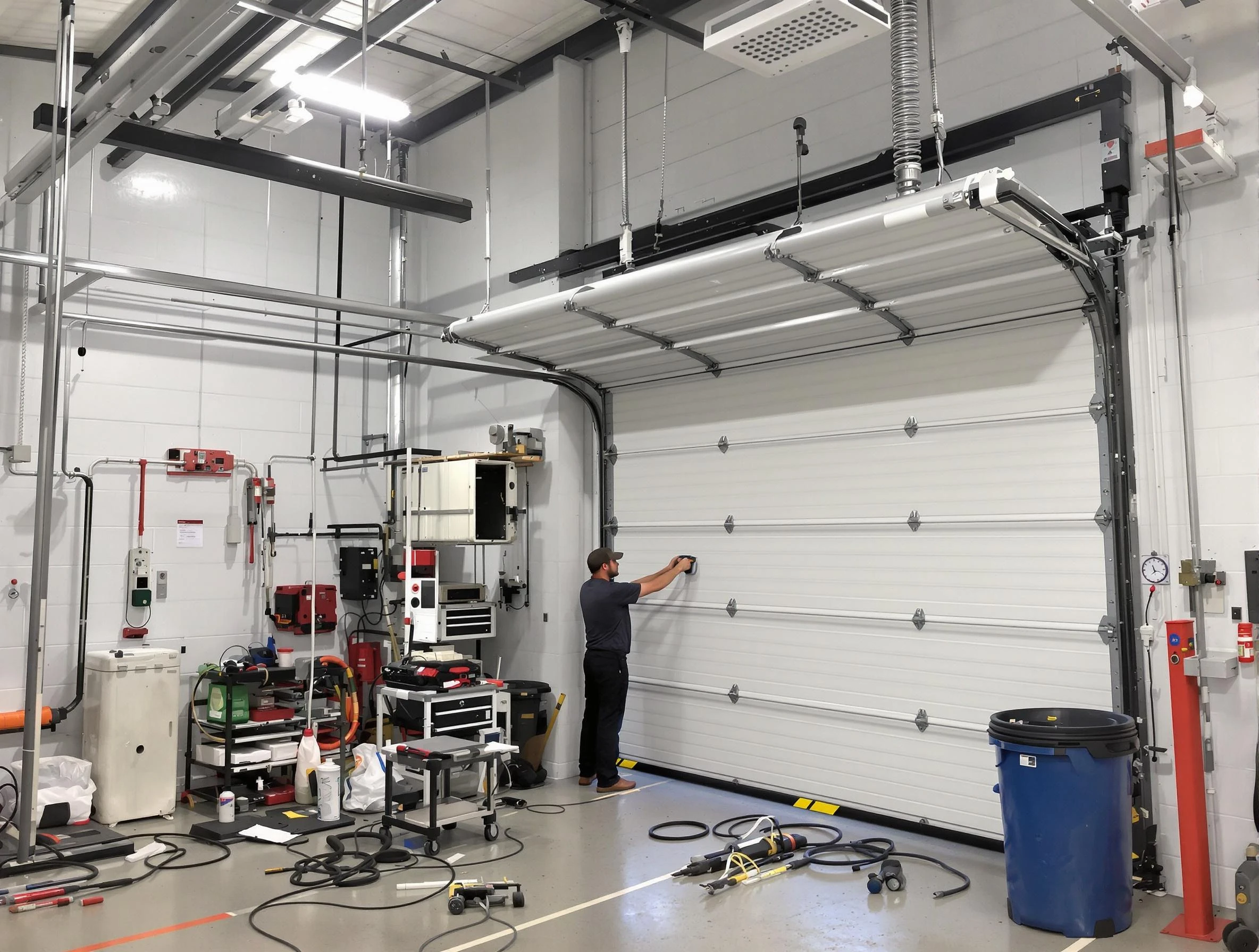 North Bergen Garage Door Repair certified technician performing commercial door repair at a North Bergen business facility