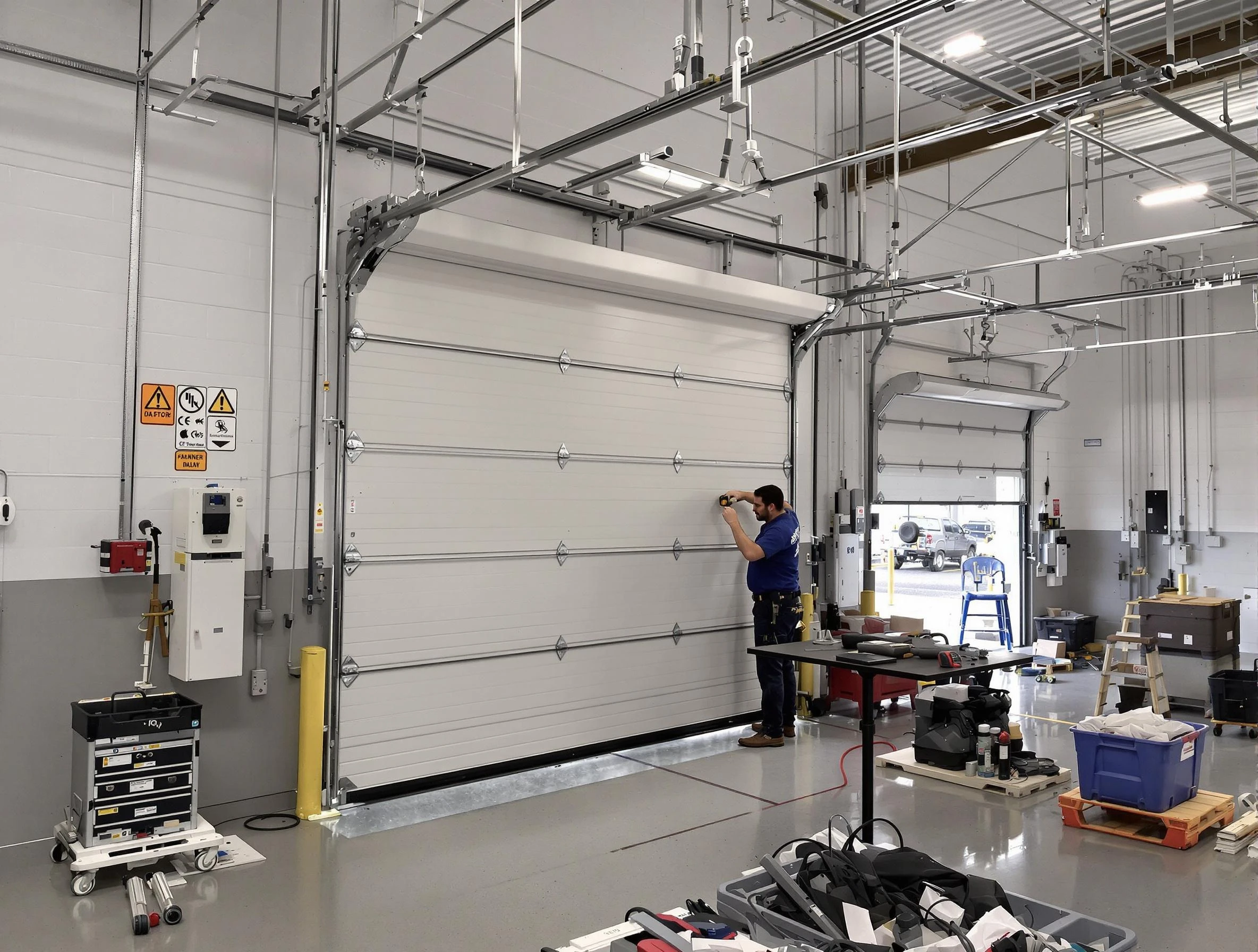 Commercial garage door repair being performed by North Bergen Garage Door Repair expert in North Bergen