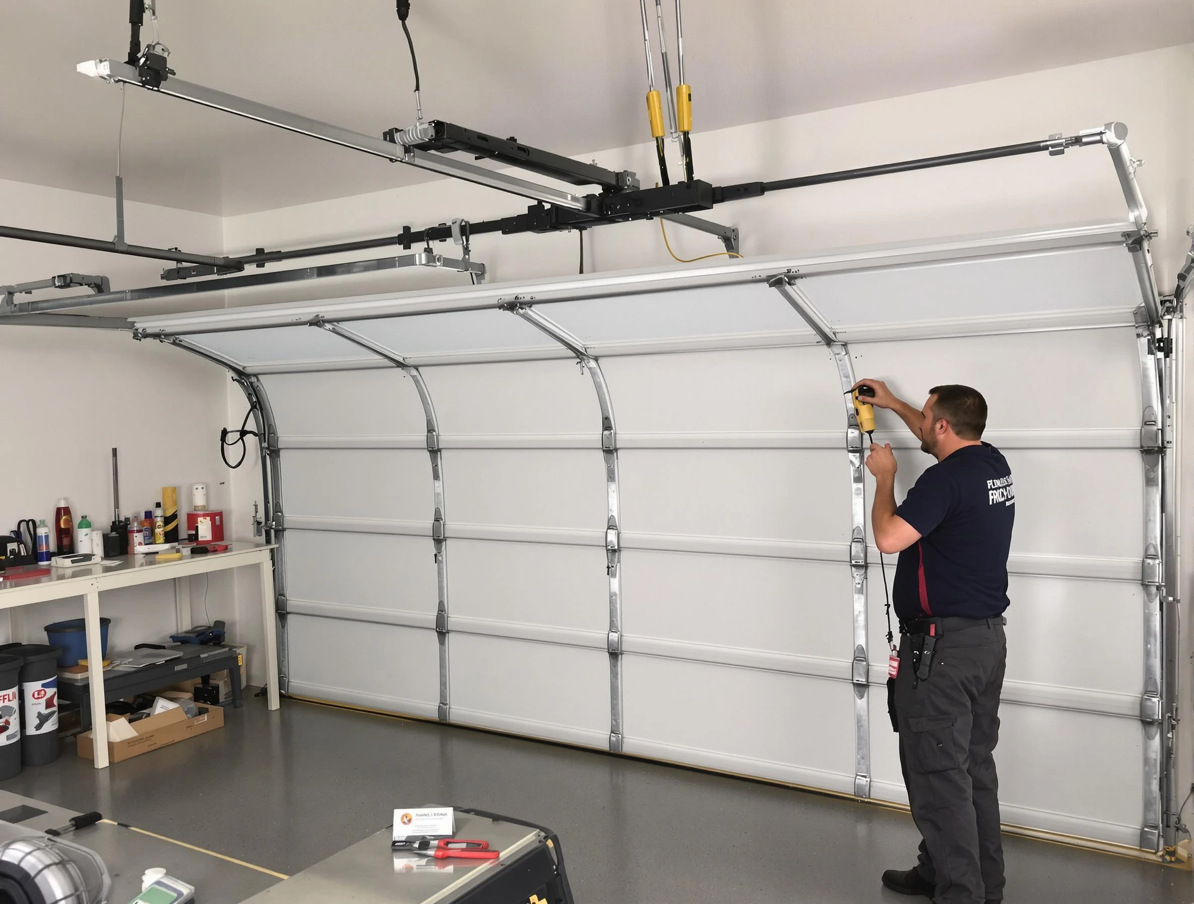 North Bergen Garage Door Repair certified technician performing overhead door system repair in North Bergen