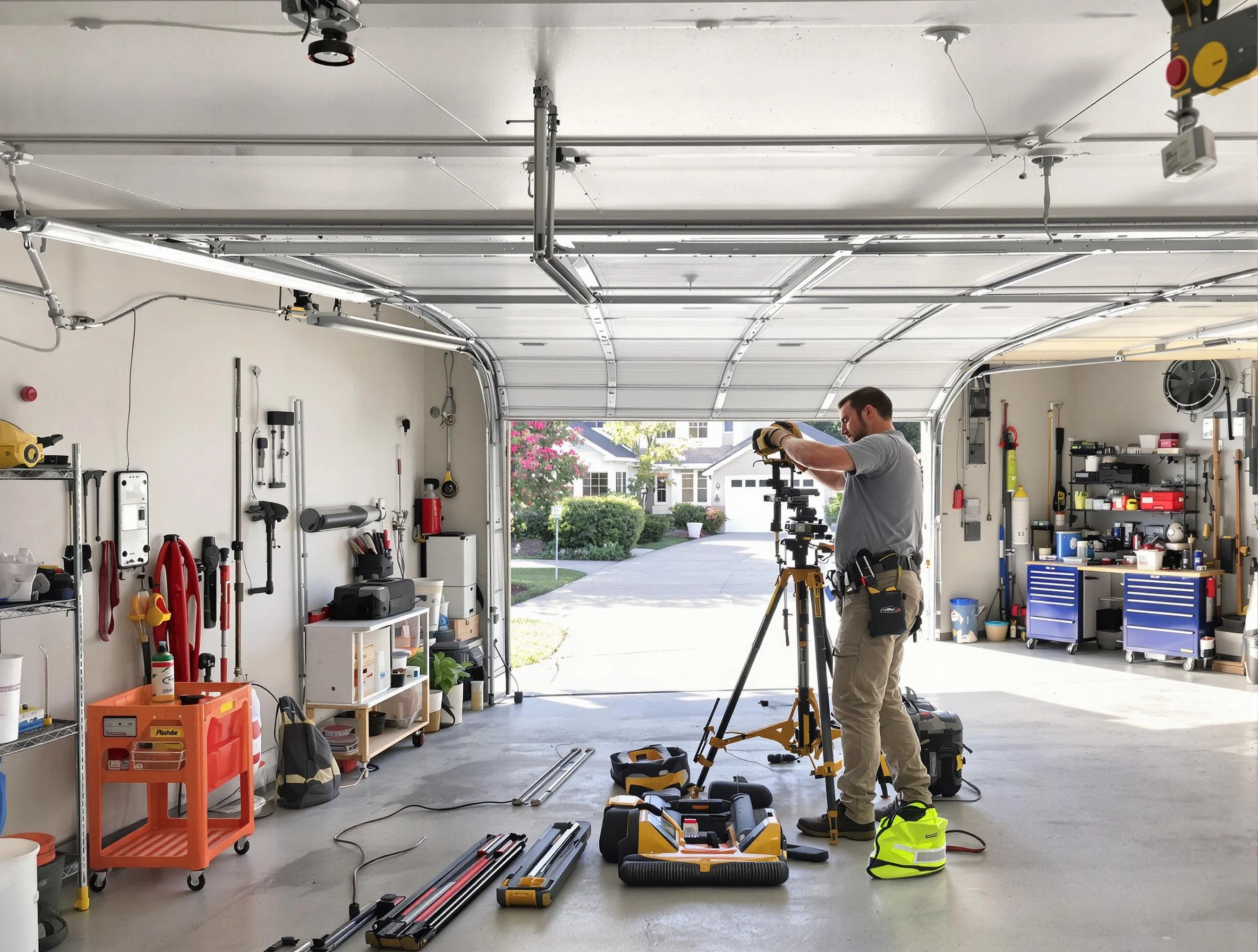 North Bergen Garage Door Repair specialist performing laser-guided track alignment in North Bergen